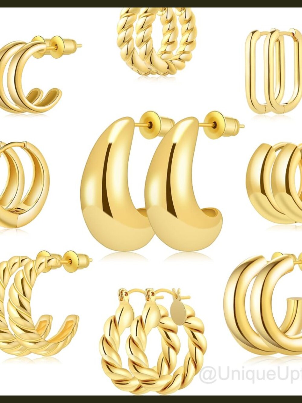 Gold Plated Hoop Earrings Set for Women Non Tarnish 9 Pairs